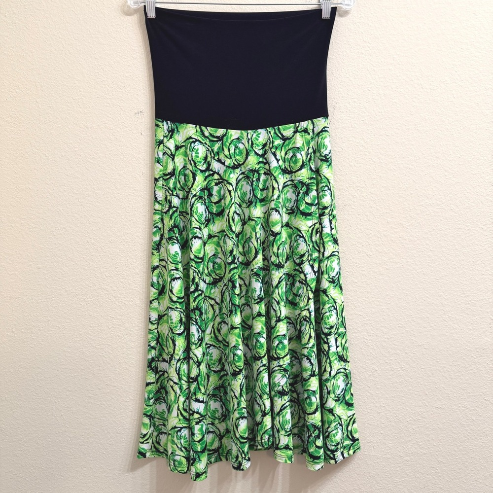 Lapis Print Midi Skirt Womens Medium Green Floral Retro Abstract Surplice Folded